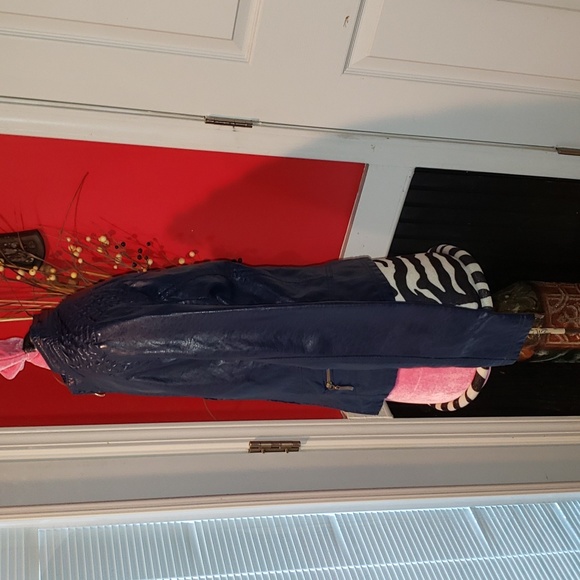 FF THERAPY BLUE SMALL FAUX LEATHER MOTORCYCLE JACKET - Picture 4 of 9